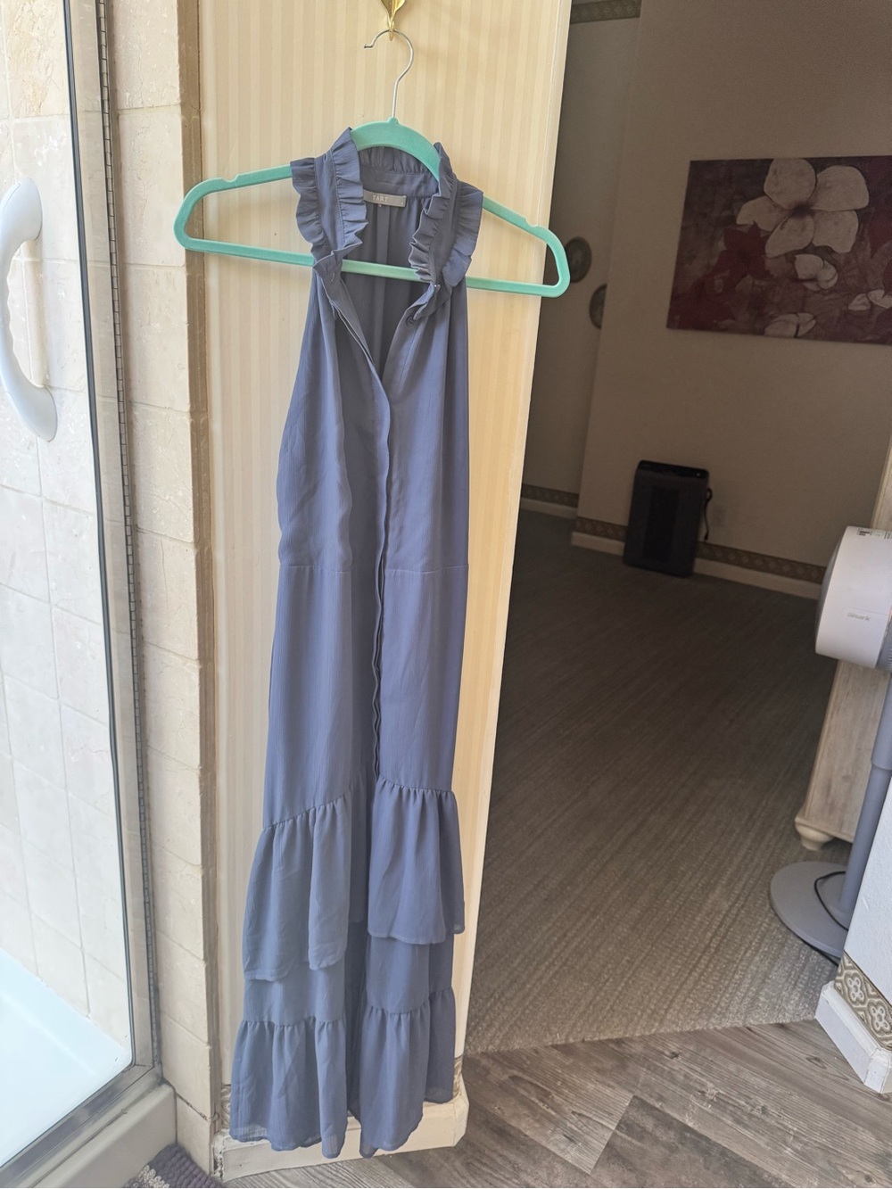 Tart Ruffled Halter Maxi Dress in Dusty Blue